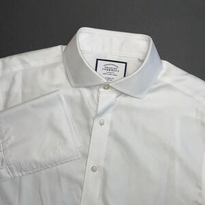 Charles Tyrwhitt Dress Shirt Men 15.5 34 Solid White Classic Fit Non Iron Cotton